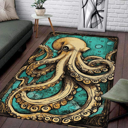 Custom Octopus Welcome Mat with Coastal Theme and Vintage Style