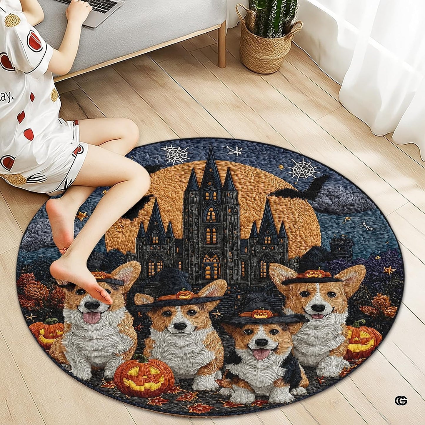 Custom Halloween 3D Optical Illusion Round Rug Skeleton Horror Area Rug (1, #7)