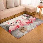 Home lounge setup displaying the coastal pink flamingo water floor carpet - thumbnail image 7 of 7