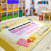 Classroom reading corner mockup featuring the sunny yellow composition notebook rug - thumbnail image 2 of 8