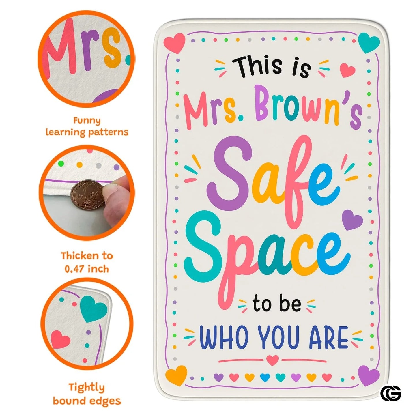 Personalized Calming Corner Rug with Custom Teacher Name - Space to Be Yourself