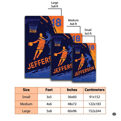 Dimensions and sizing options chart for basketball player living room area rug - thumbnail image 2 of 7