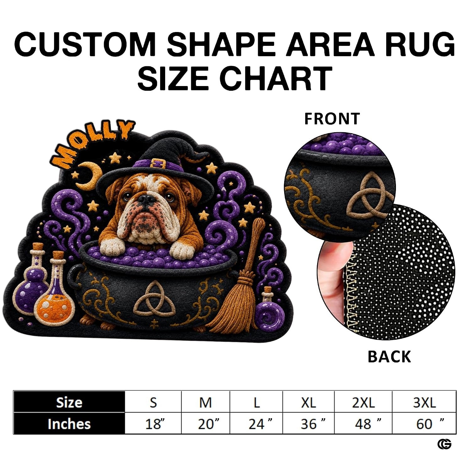 Custom Dog Photo Rug, Personalized Pet Portrait Area Mat Non Slip Indoor Door Rug for Dog Lovers, Welcome Home Decor Halloween (Witch Cauldron)