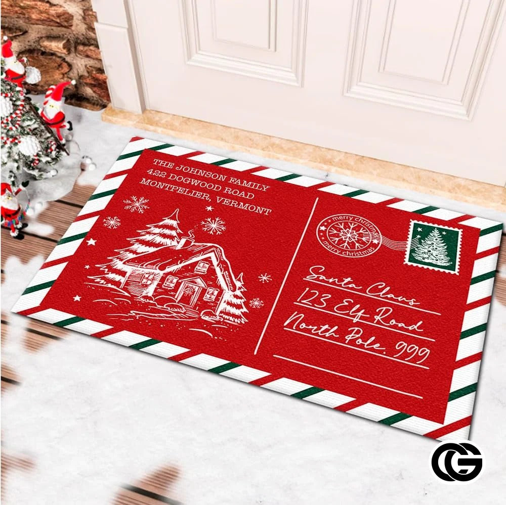 Personalized Christmas Doormat with Custom Family Name and Text