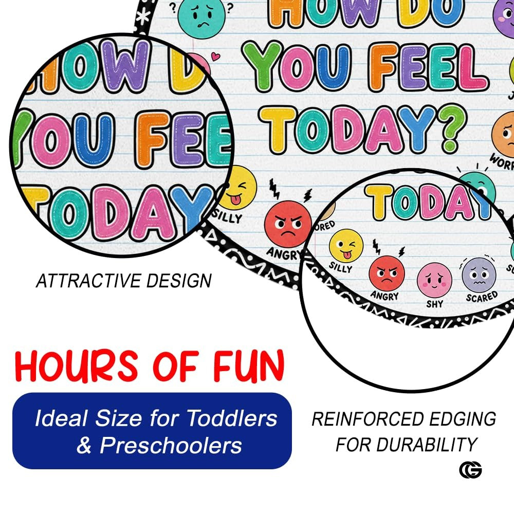 Wheel of Feelings and Emotions Round Rug, Educational Mental Health Rug for Classroom, Educational Animal Shape School Mat, Back to School Gift (Emotion 3)