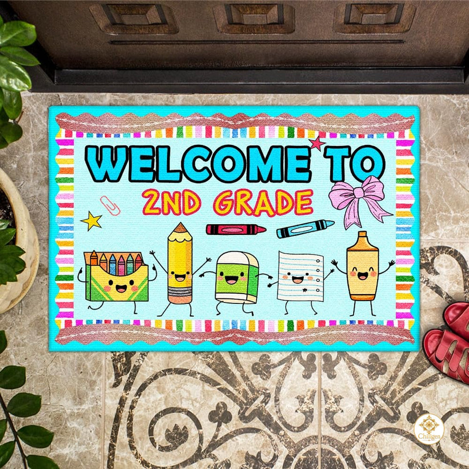 Personalized Welcome Mat with Custom Teacher Name and Chibi Design