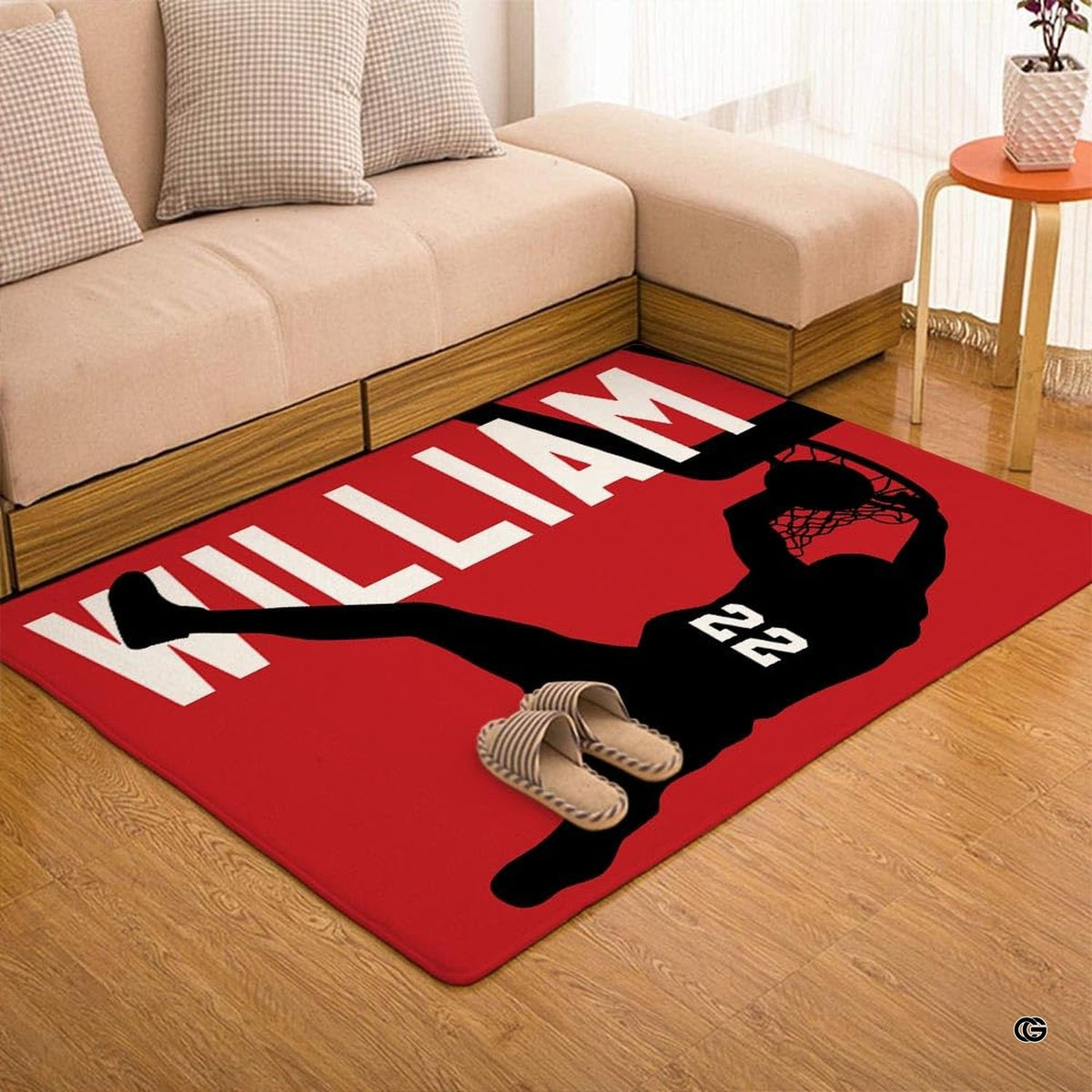 Full overhead view of the basketball slam dunk area rug emphasizing bold court-inspired graphics. - image 7 of 7