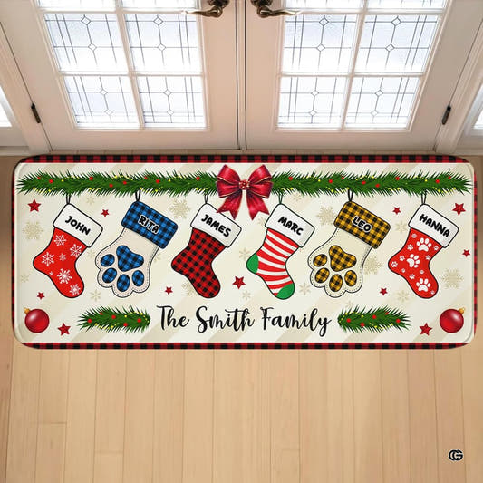 Custom Snowman Family with Grandkids Runner Rug- Personalized 2D Christmas Rugs, Grandparents Christmas Doormat, Grandma Grandpa Xmas Decor, Snowman Indoor Mats for Entryway, Gift for Nana (Style 9)