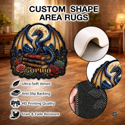 Custom Dragon Shaped Area Rug, Personalized Library Western Dragon Shaped Floor Mat Book Rug, Non-Slip Reading Room Carpet for Living Room, Bedroom, Dorm, Kids Room, Fans Lover (D7)