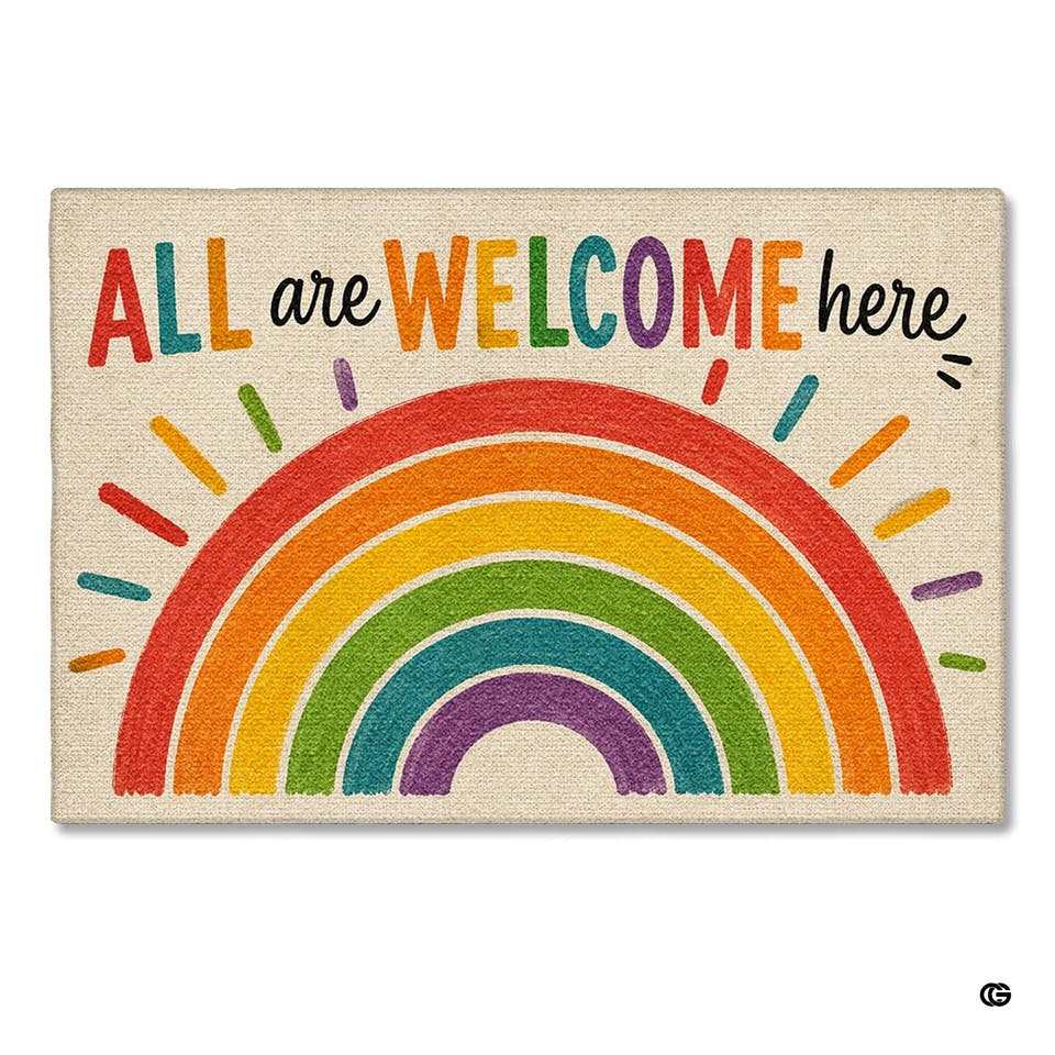 Personalized Pride Rainbow Doormat, LGBTQ Welcome Mat, Inclusive Front Porch Decor, Colorful Entryway Rug, Indoor Outdoor Floor Mat (Welcome 3)