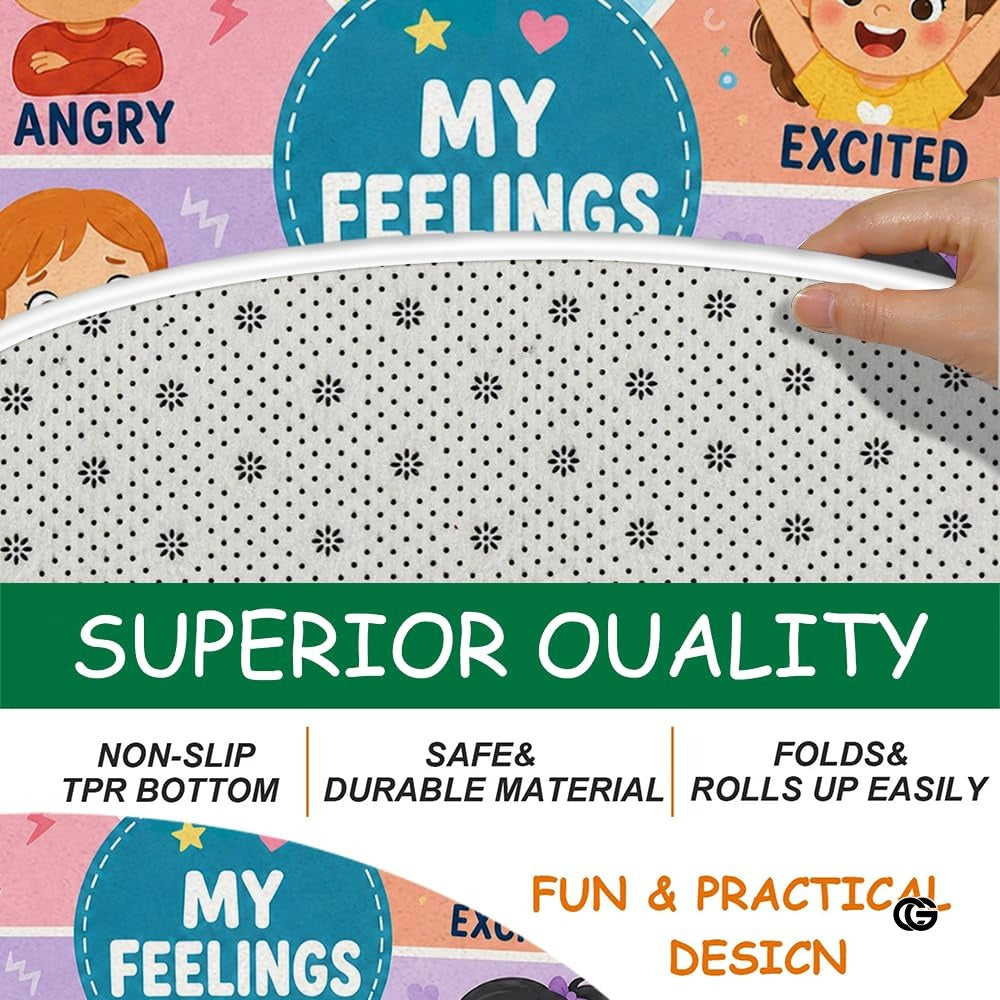 Wheel of Feelings and Emotions Round Rug, Educational Mental Health Rug for Classroom, Educational Animal Shape School Mat, Back to School Gift (Emotion 2)
