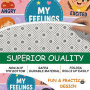 Wheel of Feelings and Emotions Round Rug, Educational Mental Health Rug for Classroom, Educational Animal Shape School Mat, Back to School Gift (Emotion 2)