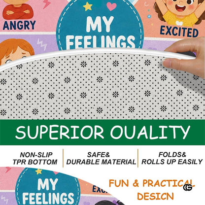 Wheel of Feelings and Emotions Round Rug, Educational Mental Health Rug for Classroom, Educational Animal Shape School Mat, Back to School Gift (Emotion 2)