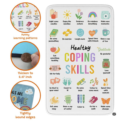 Counseling office reading room setting with the coping skills rug centered near wooden furniture - thumbnail image 5 of 7