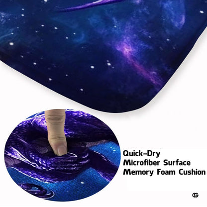 Detailed perspective of the fantasy dragon motif with deep indigo scales decorative accent a midnight blue galaxy backdrop. - thumbnail image 3 of 8