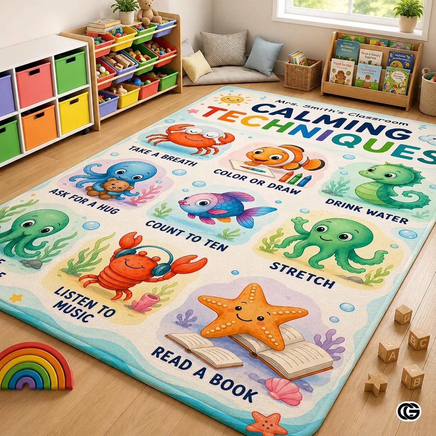 Personalized Classroom Rules Rug with Custom Teacher Name