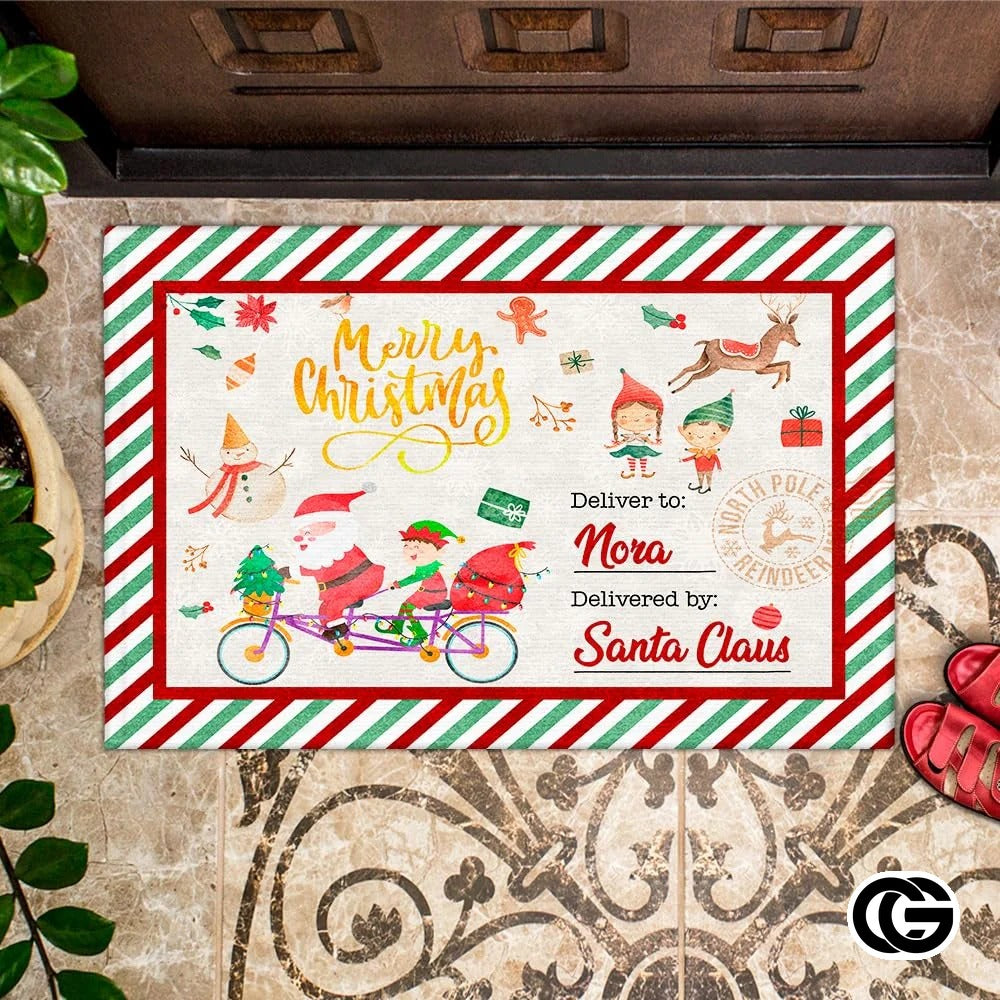 Personalized Christmas Doormat with Custom Family Name - Santa Letter