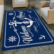 Custom Boat Rug, Personalized Welcome Aboard Mat with Boat Name, Nautical Area Rug for Deck, Entryway or Floor, Anchor Marine Decor, Boating Gift (Boat Rug 07)