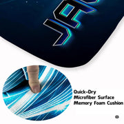 Close up texture detail of neon soccer area rug soft pile surface and hemmed edges. - thumbnail image 3 of 8