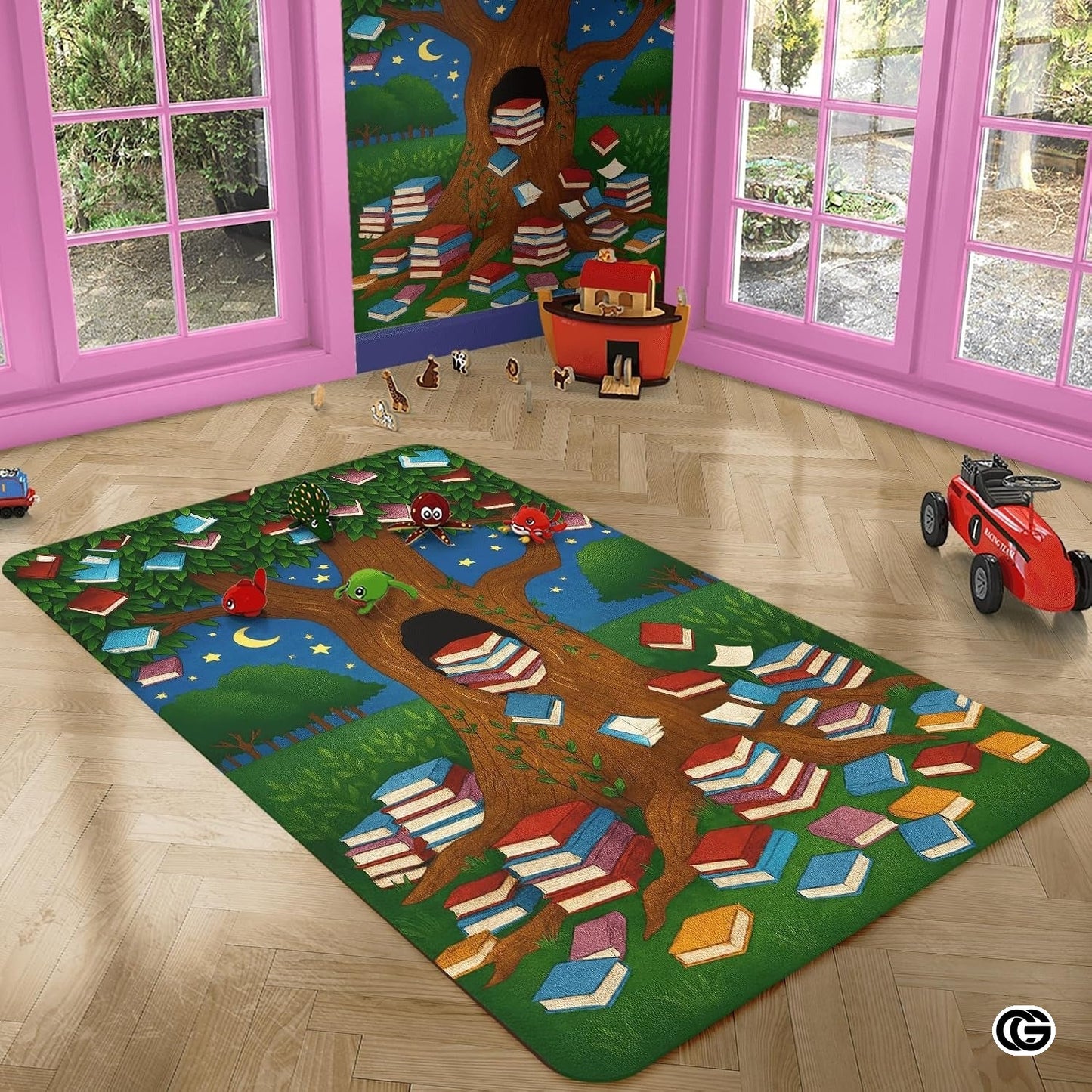 Custom Tree of Knowledge Welcome Mat with Floral Design - Style 2