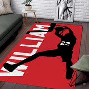 MD sports slam dunk basketball area rug displaying a silhouette athlete soaring toward a hoop on red. - thumbnail image 1 of 7
