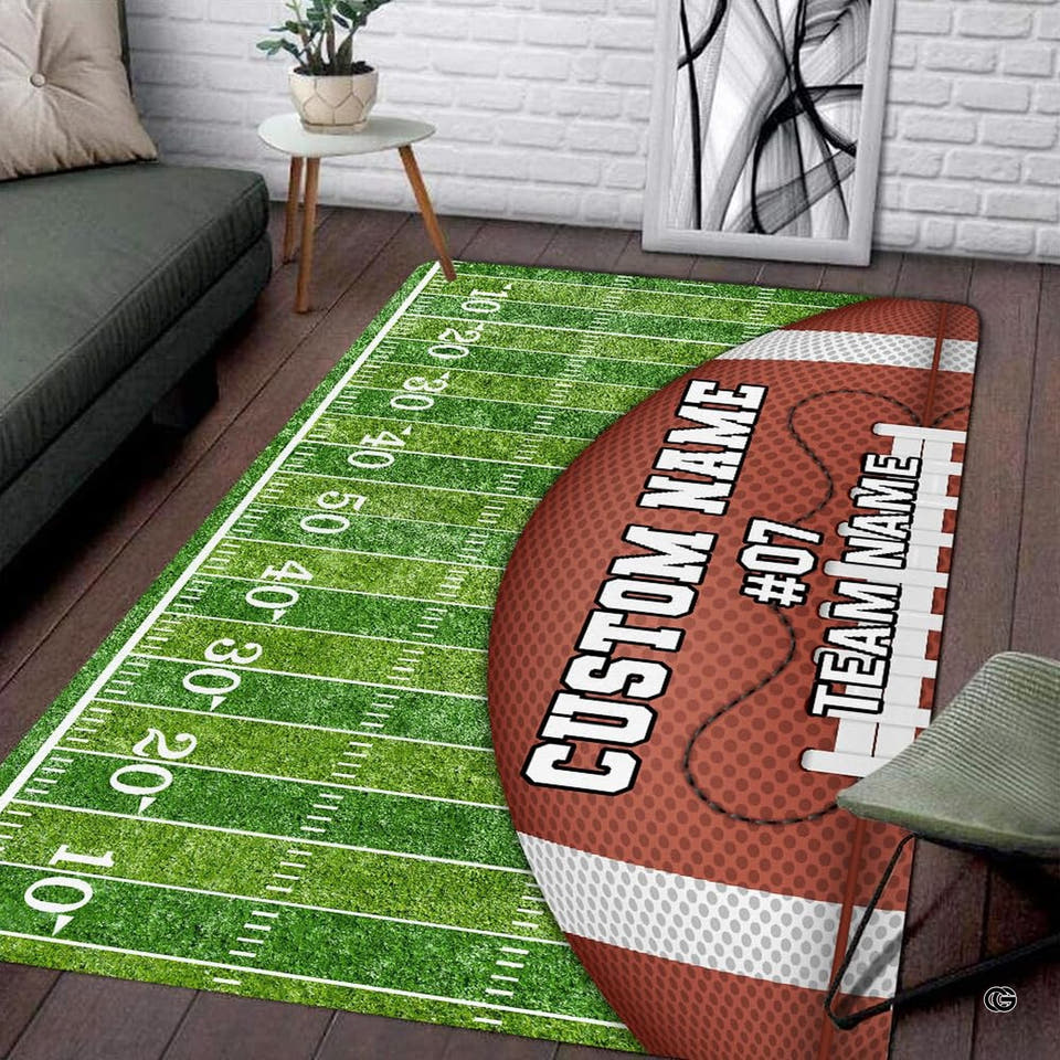 Football half ball green turf yard lines area rug - view 1