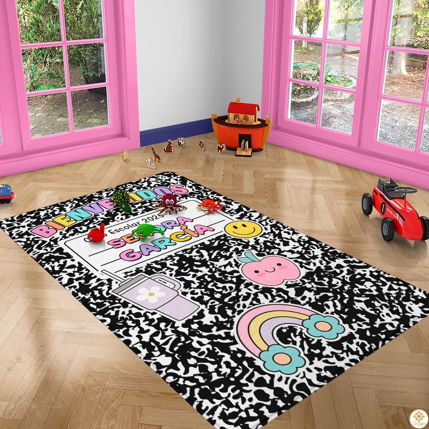 Custom Alphabet Welcome Mat with Spanish ABC and Numbers