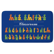 ASL alphabet classroom sign language chart rectangular area rug on blue background. - thumbnail image 1 of 9