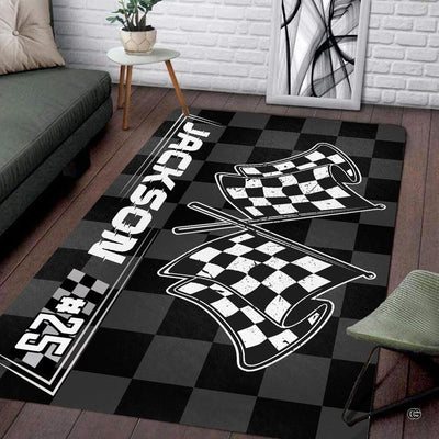 Personalized Checkered Flag Racing Area Rug, Non-Slip - Design 07