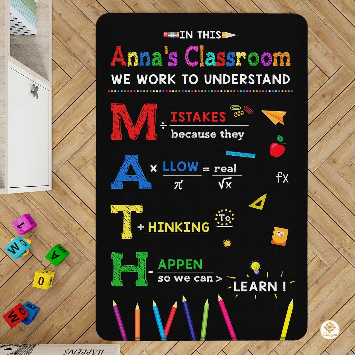 Custom Mathematics Education Rug for Classroom and Playroom - Math D5 / 3' x 5' (Rectangular)