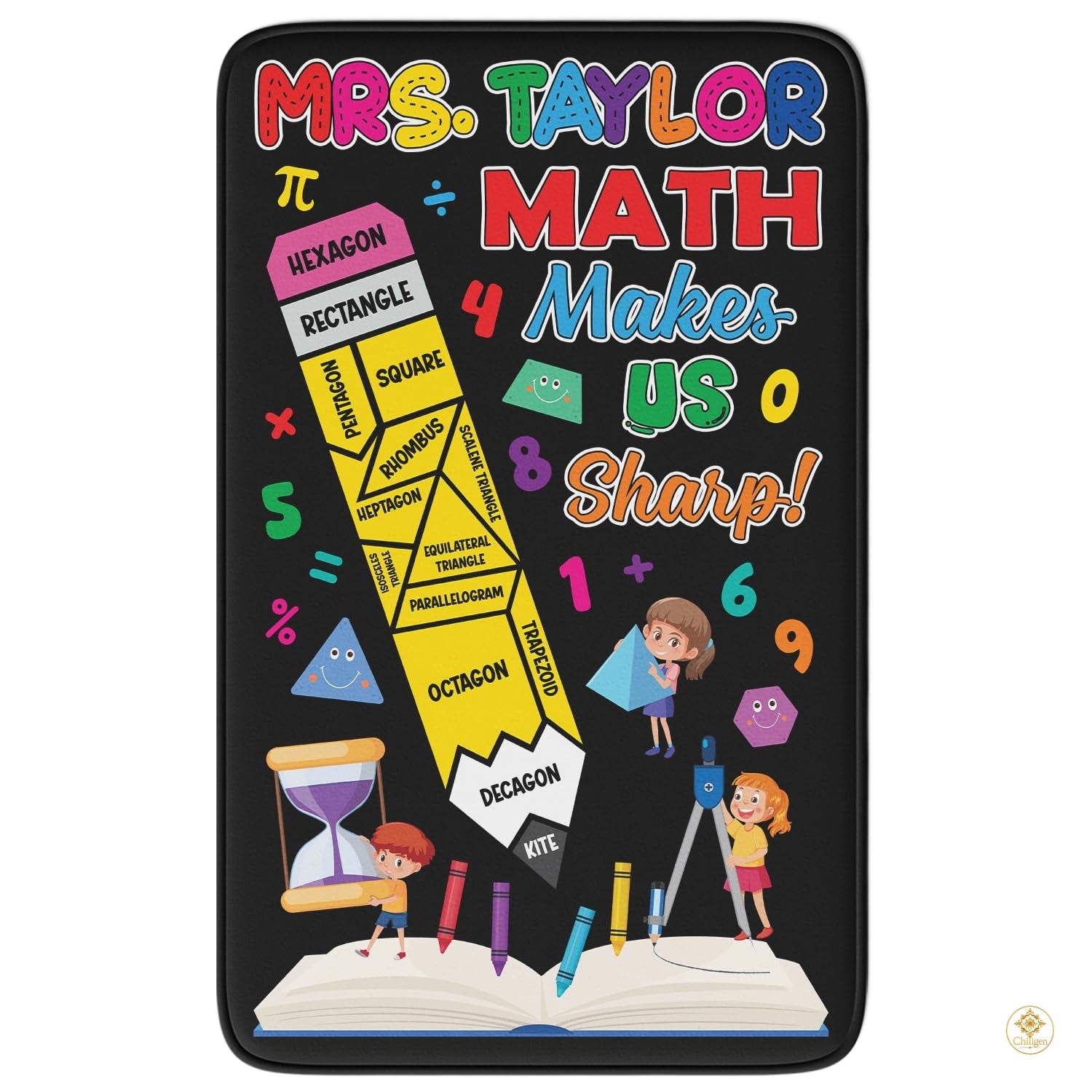 Custom Composition Notebook Classroom Rug with Non Slip Backing