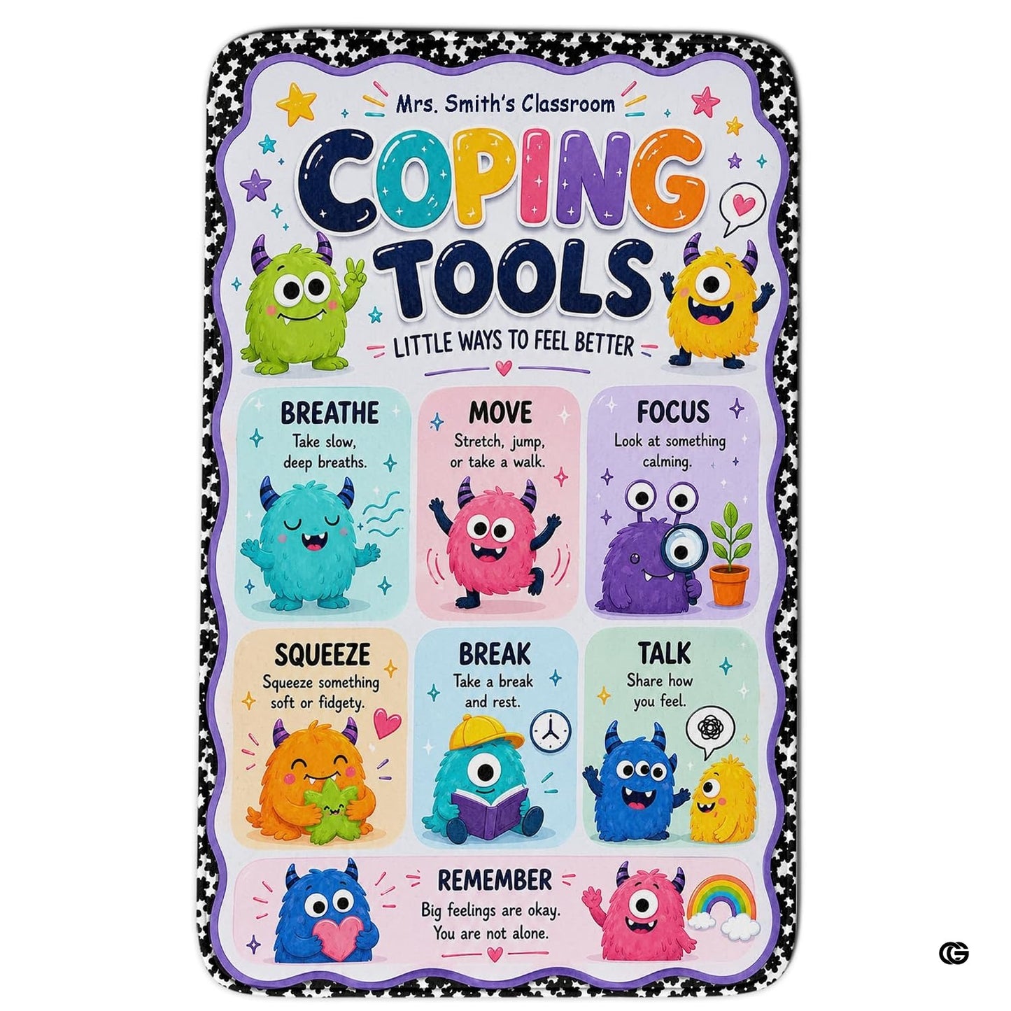 Personalized Teachers Classroom Rug, Custom Teacher Name Classroom Rules Area Rug, Feeling Chart Calming Corner Mat, Kindergarten Educational Back to School Class Decor (D3)