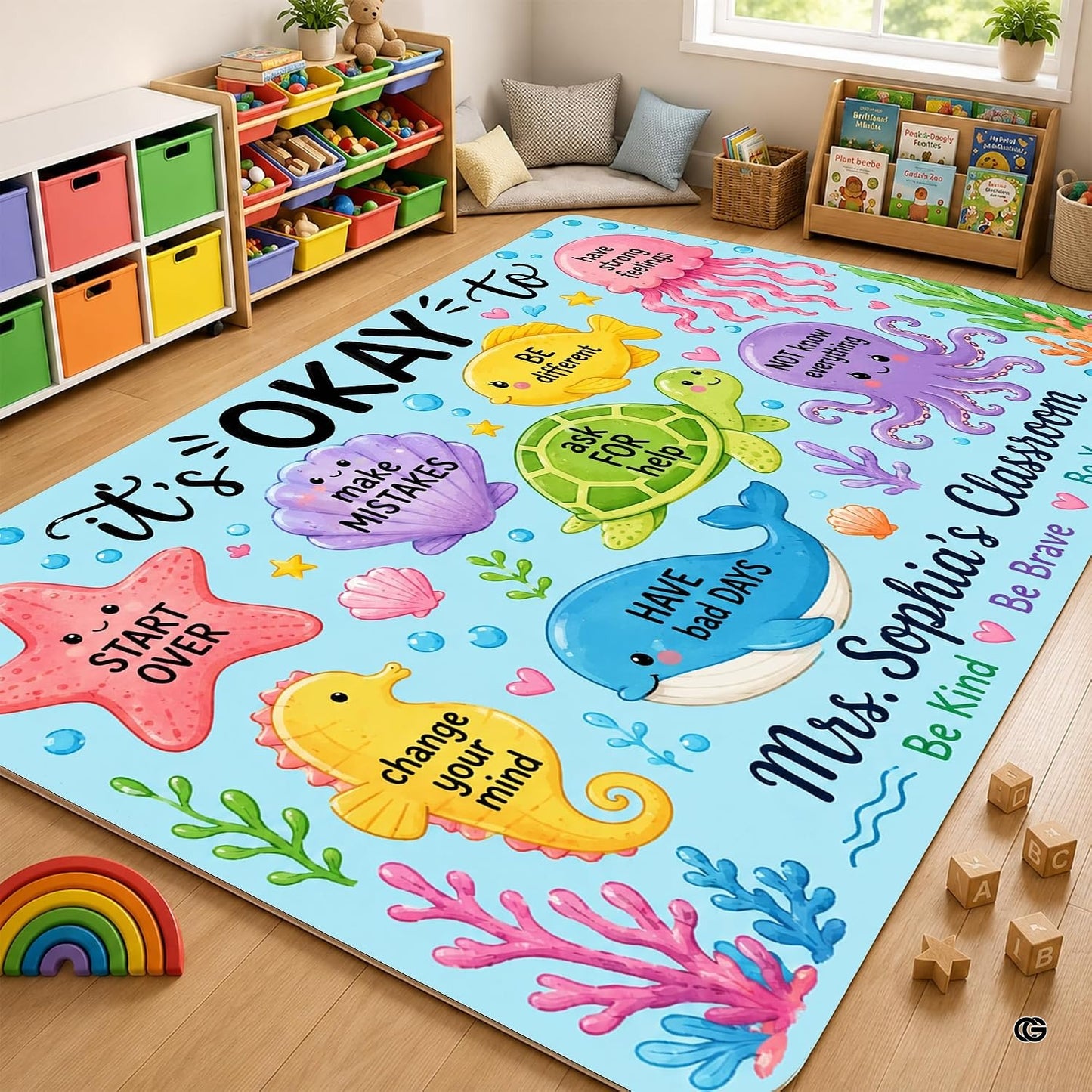 Personalized Teacher Classroom Rug, Custom Back to School Welcome Mat with Name, Kindergarten Preschool Elementary Decor, Composition Notebook Carpet (A11)