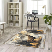 Room decor setting featuring the wilderness animal floor rug paired with natural wood furniture in a modern cabin. - thumbnail image 5 of 5