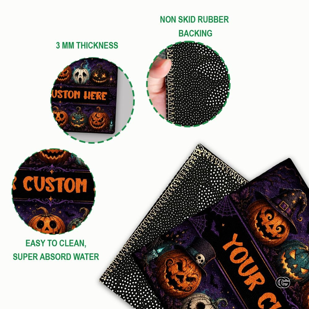 Halloween Door Mat Outdoor, Custom Spooky Welcome Mat with Black Cat and Pumpkin, Fall Front Door Mat for Porch Entryway Decor #3