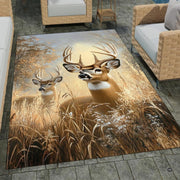 Whitetail deer bucks autumn meadow illustration rectangular area rug. - thumbnail image 1 of 7