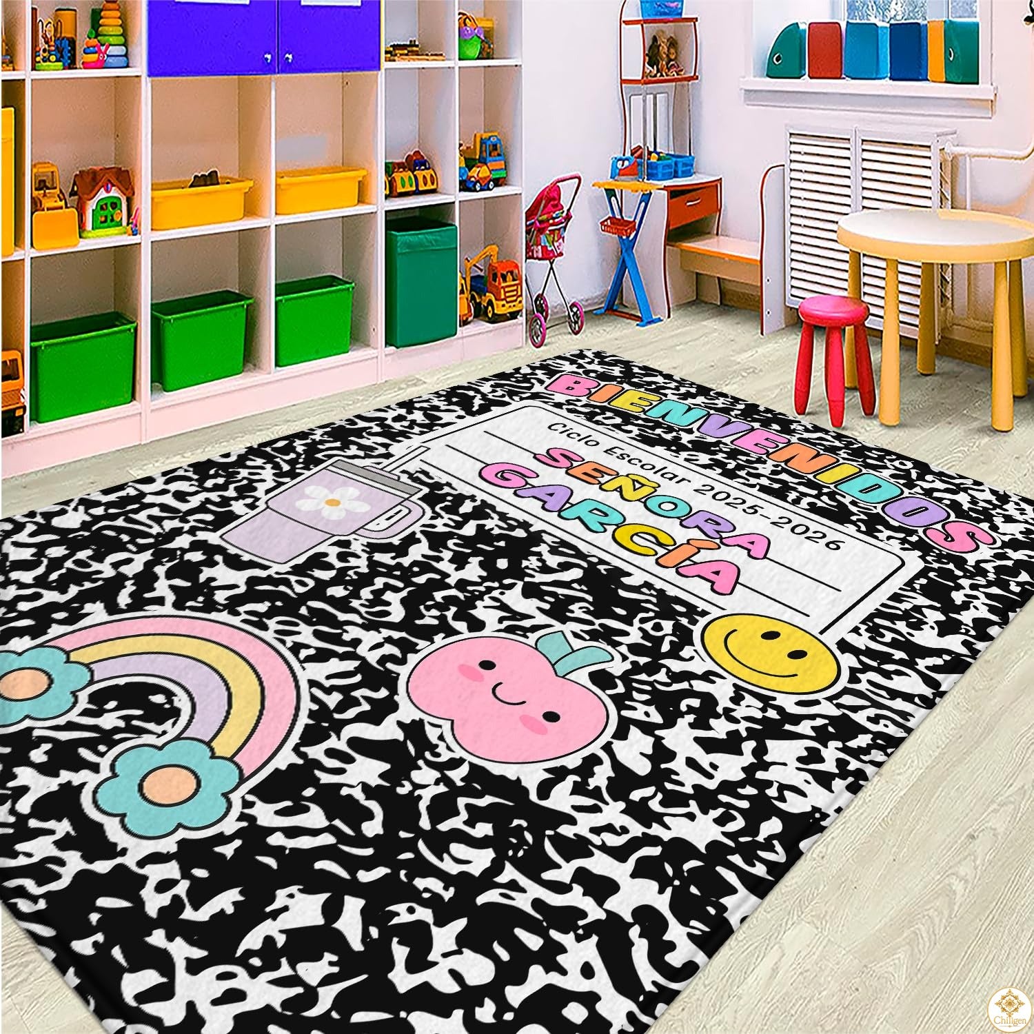 Custom Alphabet Welcome Mat with Spanish ABC and Numbers