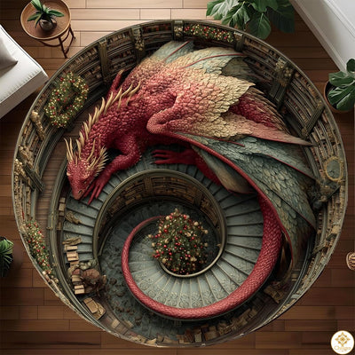 Personalized Dragon Round Rug with 3D Effect and Bookshelf Details