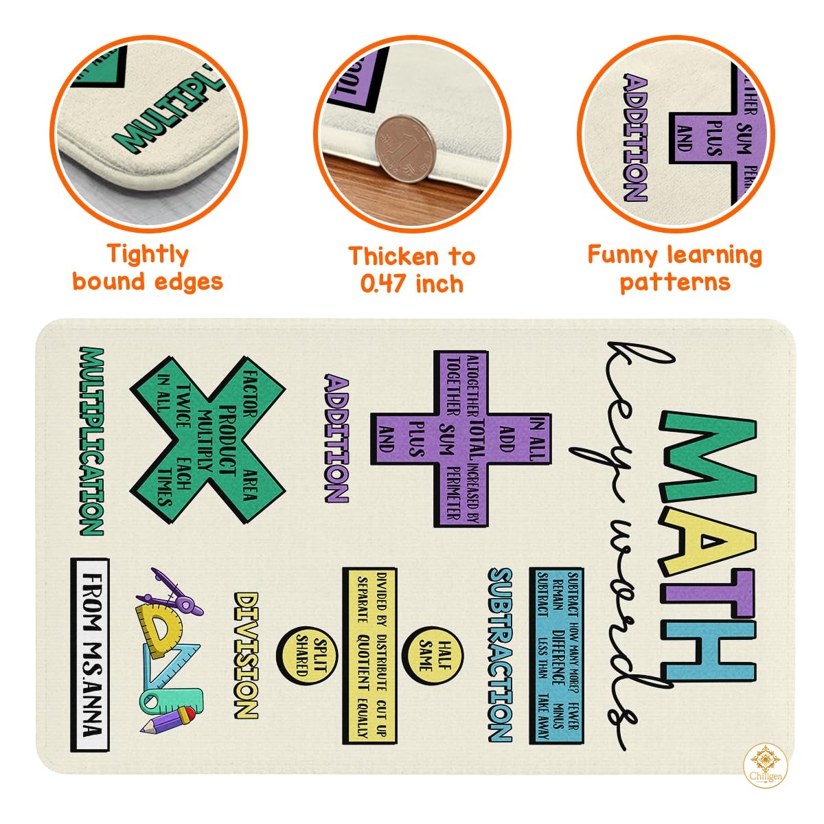 Custom Math Education Rug for Playroom and Classroom - Math D4 / 3' x 5' (Rectangular)