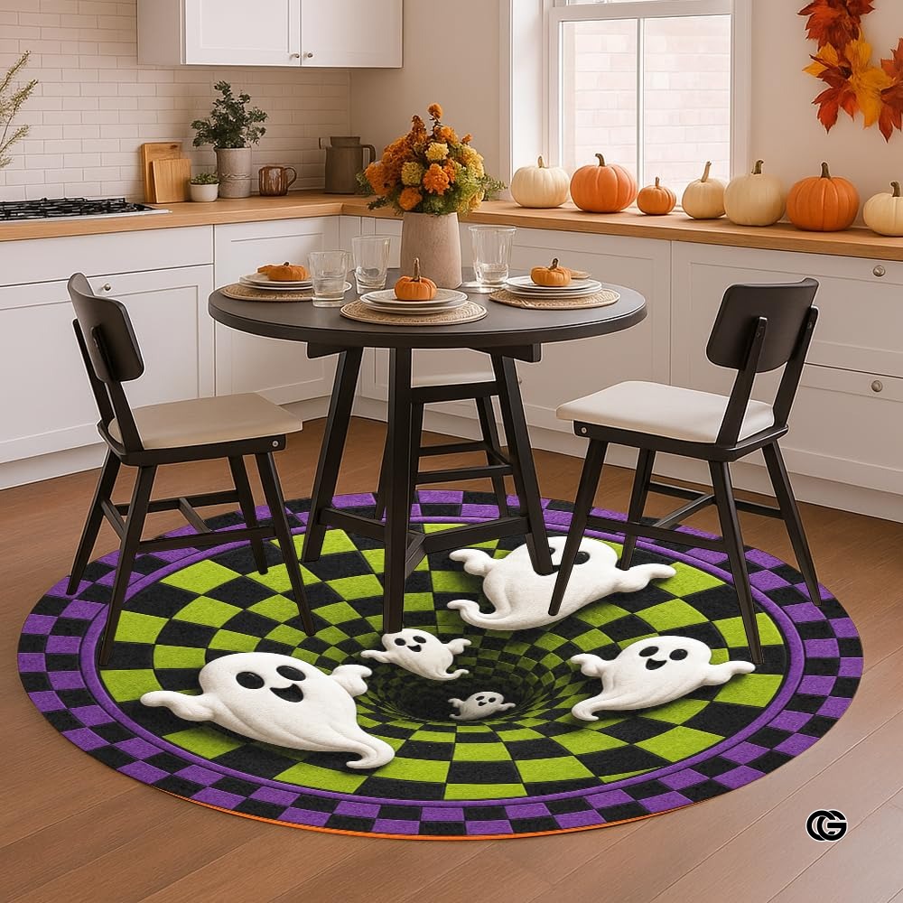 Personalized Halloween 3D Optical Illusion Ghost Round Rug (A01)