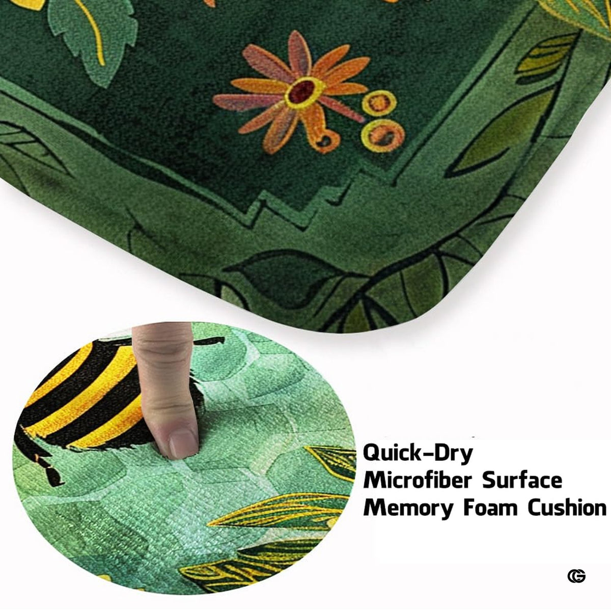 Close-up view of the soft microfiber surface and bright sunflower garland illustration