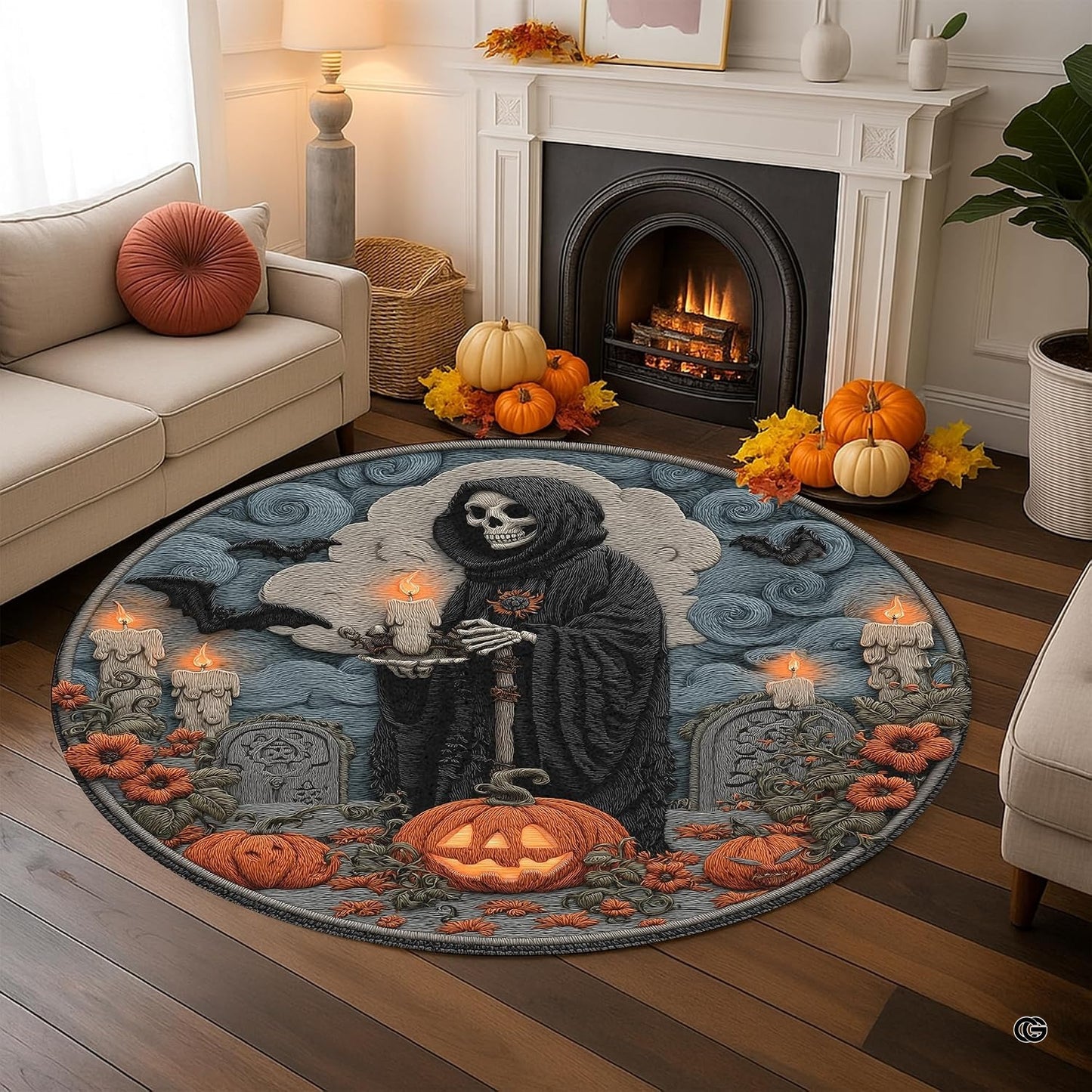 Custom Halloween 3D Optical Illusion Round Rug Skeleton Horror Area Rug (1, #3)