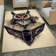 Wise scholar owl on open book living room area rug with ink splash parchment details - thumbnail image 1 of 8