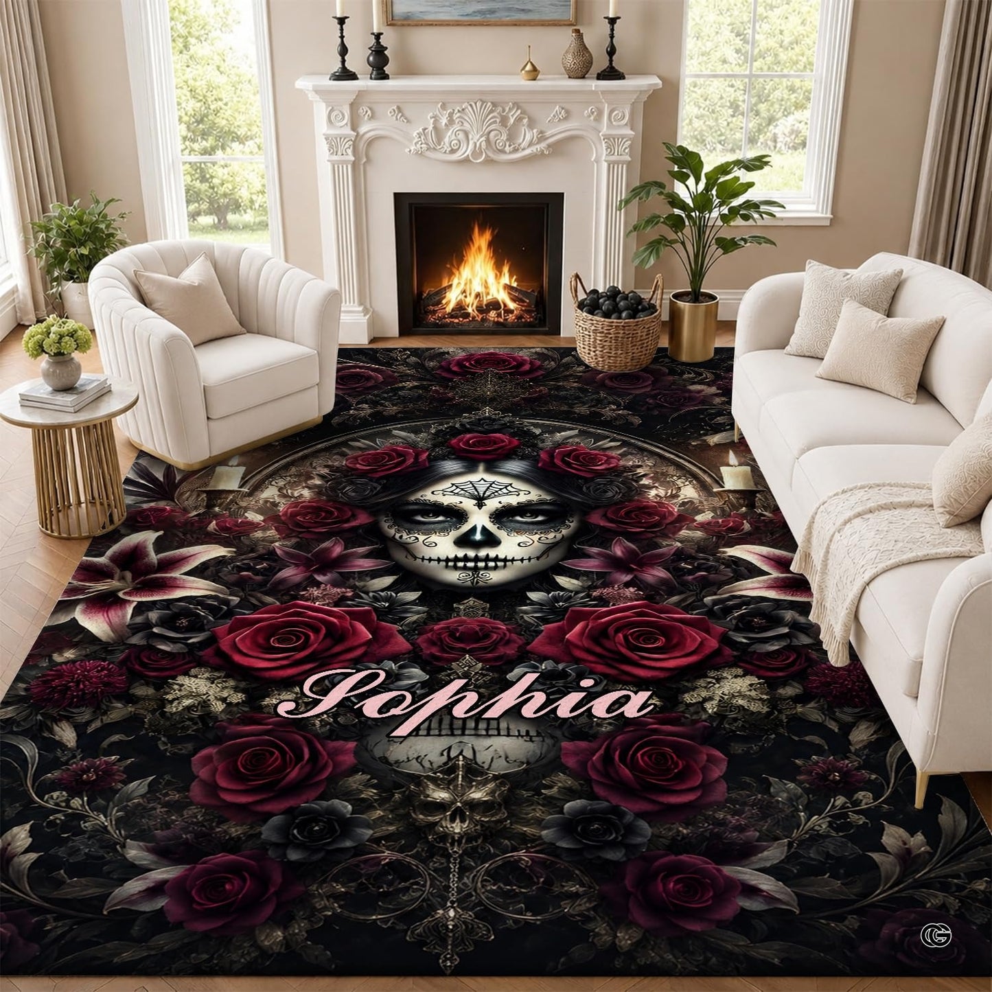 Personalized Witch Area Rug with Name - Custom Halloween Rug, Black Cat & Raven Floor Carpet, Spooky Gothic Home Decor, Non Slip Rugs (Style 4)