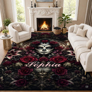 Personalized Witch Area Rug with Name - Custom Halloween Rug, Black Cat & Raven Floor Carpet, Spooky Gothic Home Decor, Non Slip Rugs (Style 4)