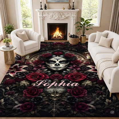 Personalized Witch Area Rug with Name - Custom Halloween Rug, Black Cat & Raven Floor Carpet, Spooky Gothic Home Decor, Non Slip Rugs (Style 4)