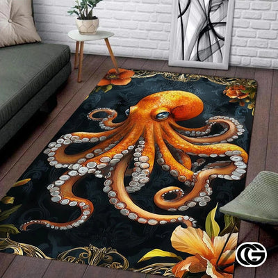 Custom Octopus Welcome Mat with Coastal and Beach Design