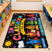 Personalized Teacher Classroom Rug, Custom Back to School Welcome Mat with Name, Kindergarten Preschool Elementary Decor, Composition Notebook Carpet (A13)