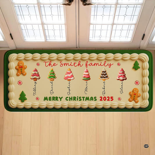 Custom Merry Christmas Runner Rug- Personalized 2D Christmas Cookies Rugs, Gingerbread Carpet, Grandma Grandpa Xmas Decor, Indoor Runner Mats for Entryway, Gift for Nana (Style 3)
