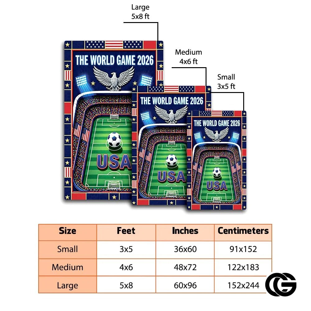 Custom Soccer 2026 Area Rug with Golden Trophy and Flags - D10
